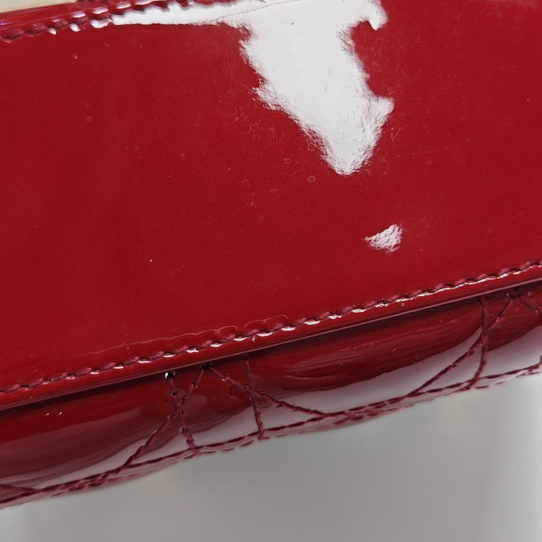 Lady Dior Mini Cannage Patent Leather Red