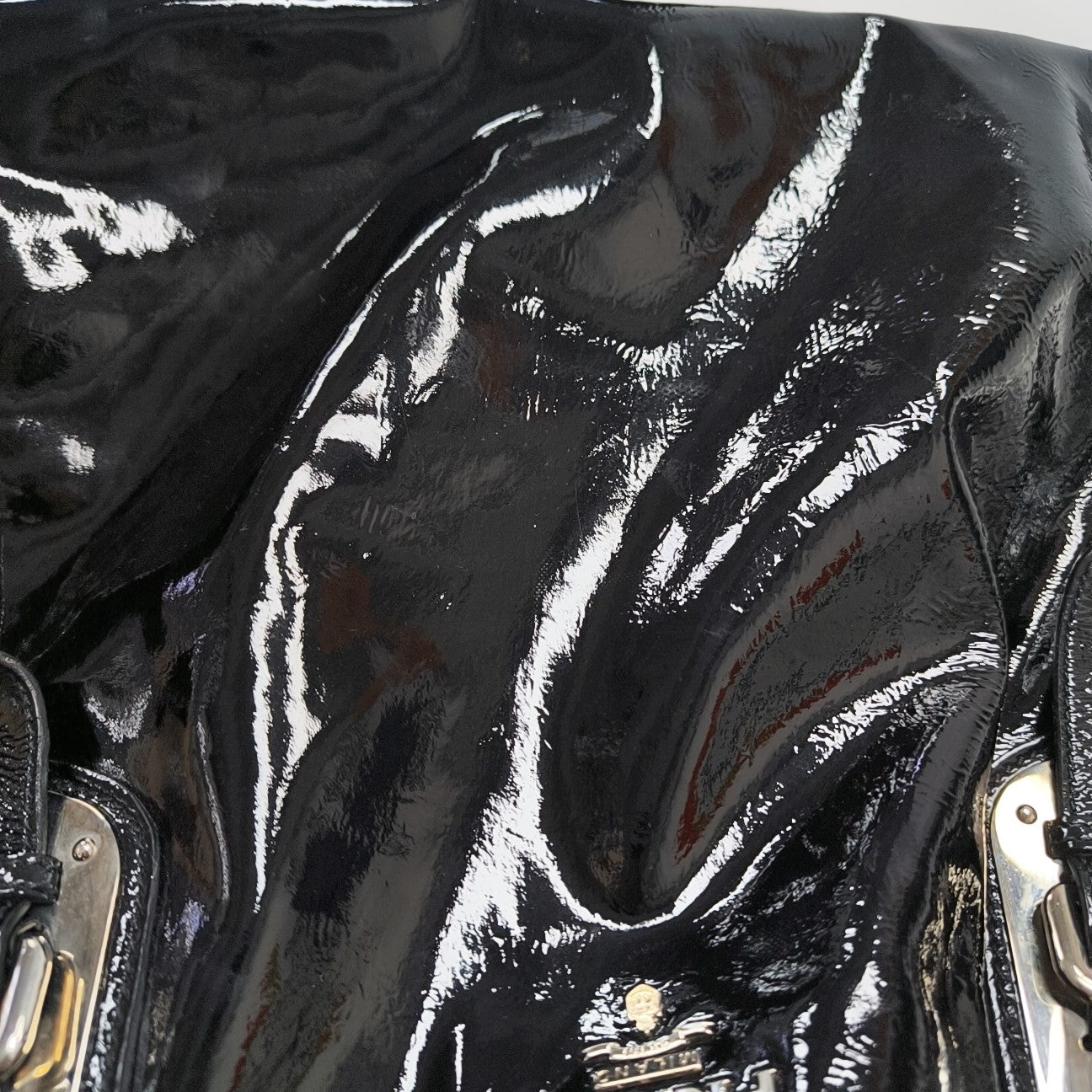 Patent Leather Top Handle Bag Black