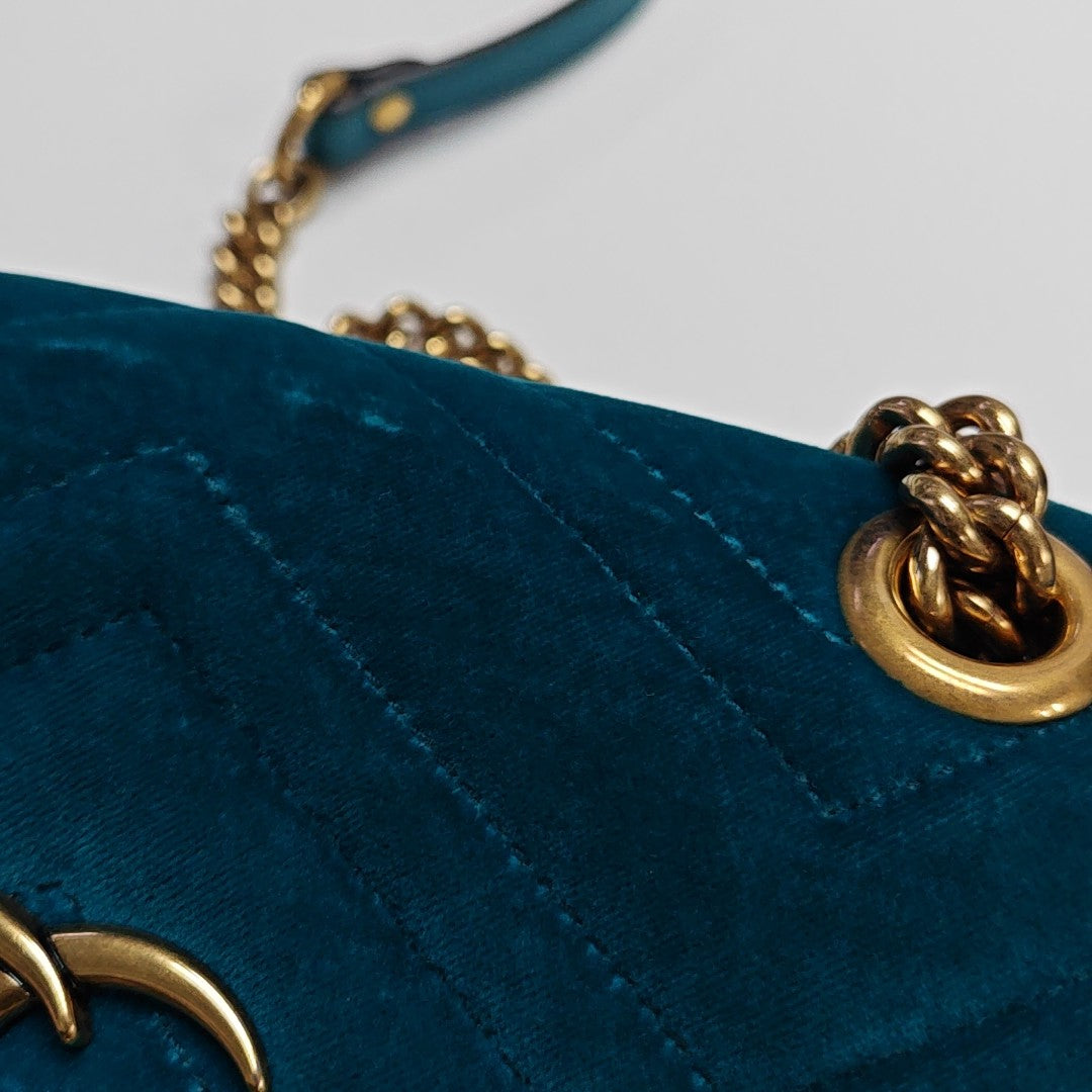 GG Marmont Small Quilted Velvet Blue