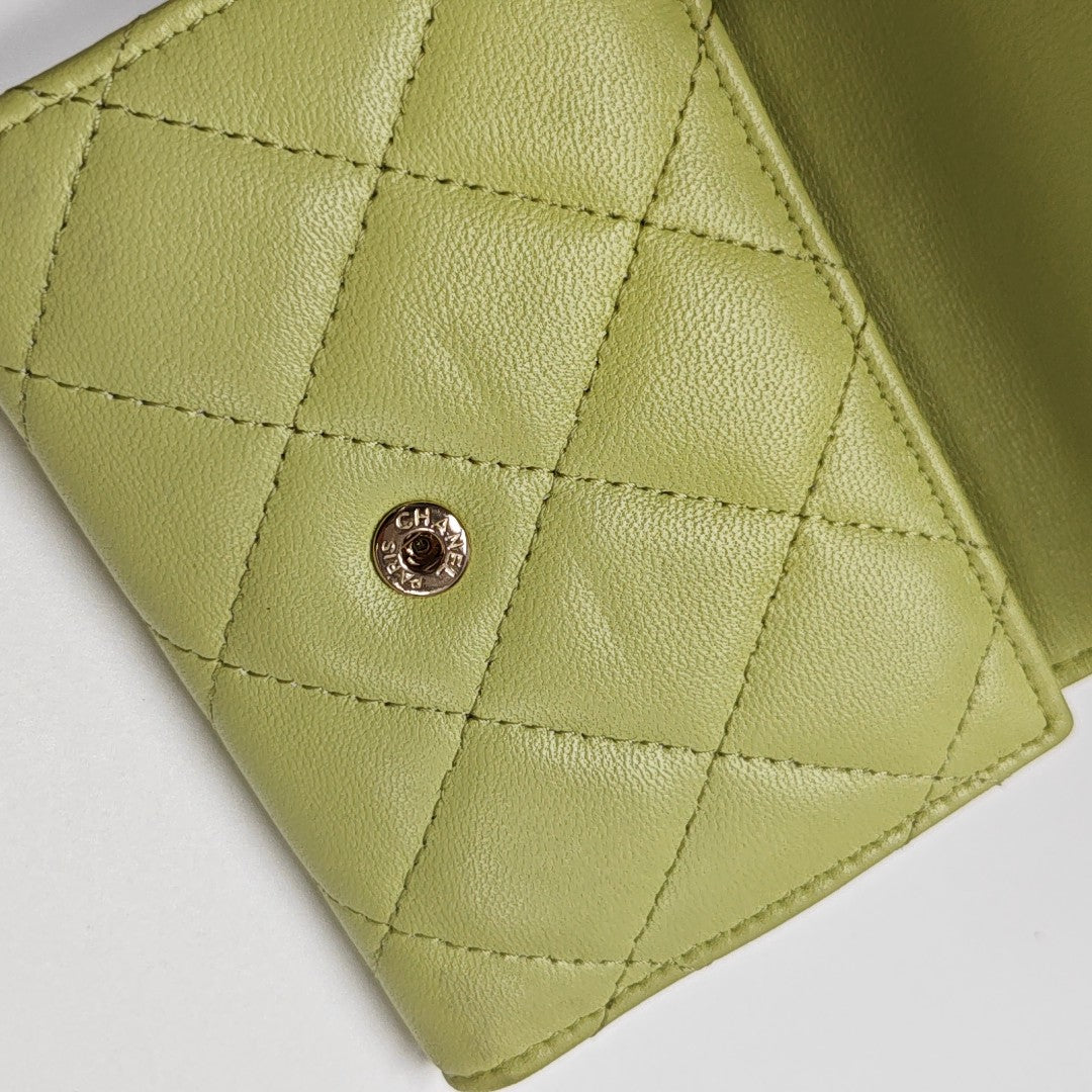 Cartera Clásica con Solapa de Piel de Cordero Acolchada Verde