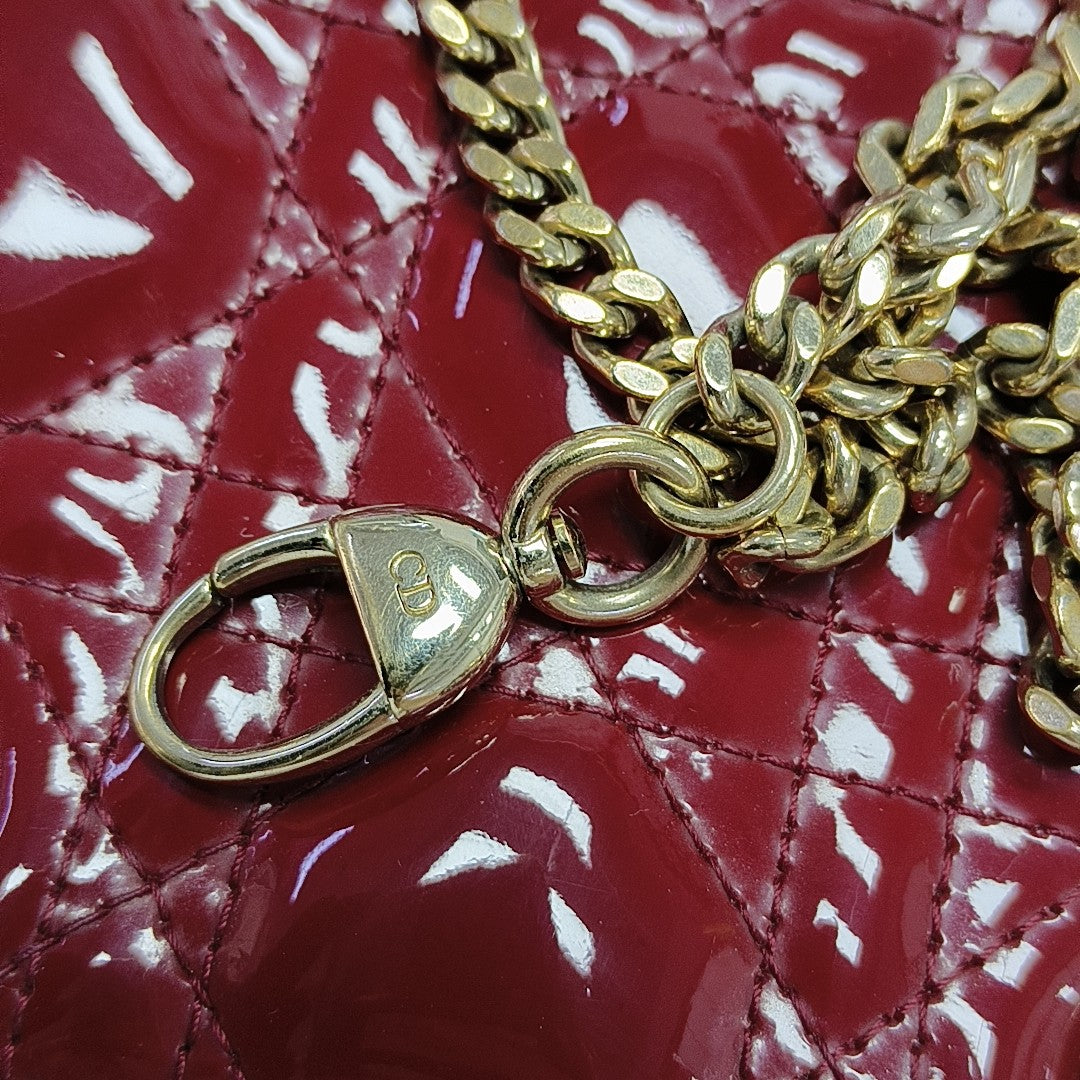 Lady Dior Mini Cannage Patent Calfskin Red