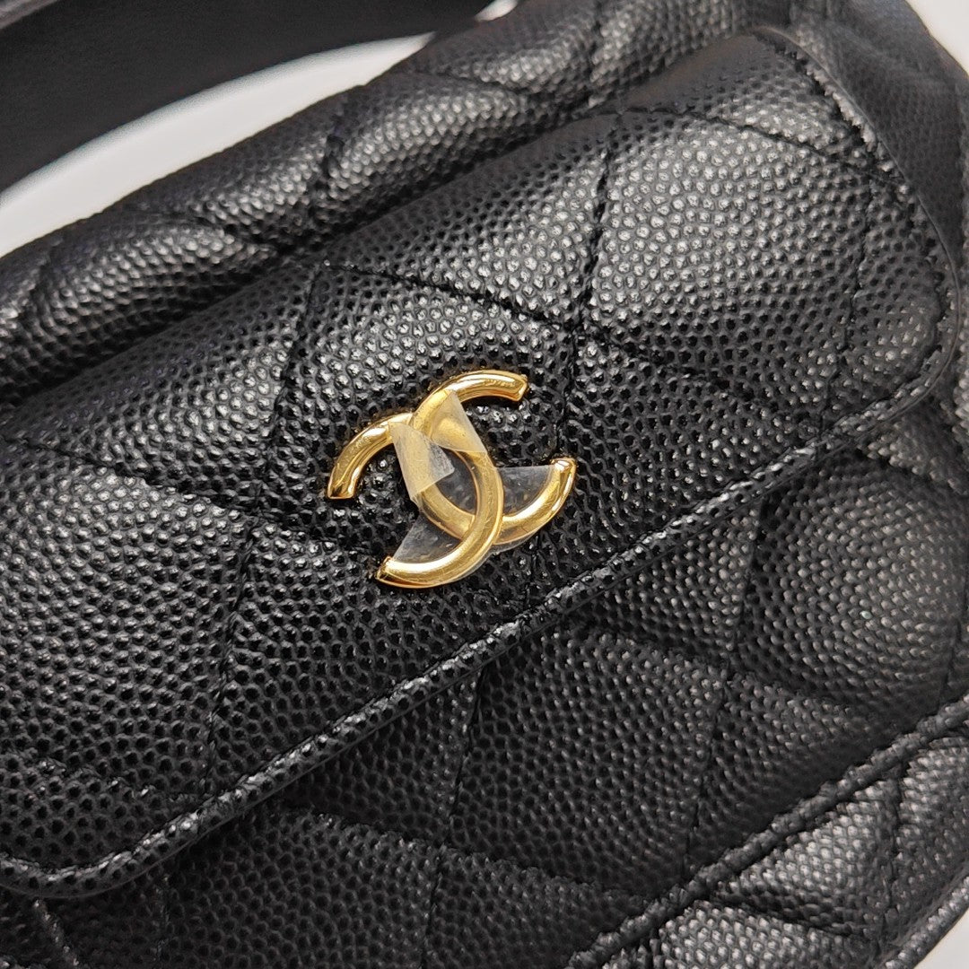 Quilted Grained Calfskin Top Handle Bag Mini Black