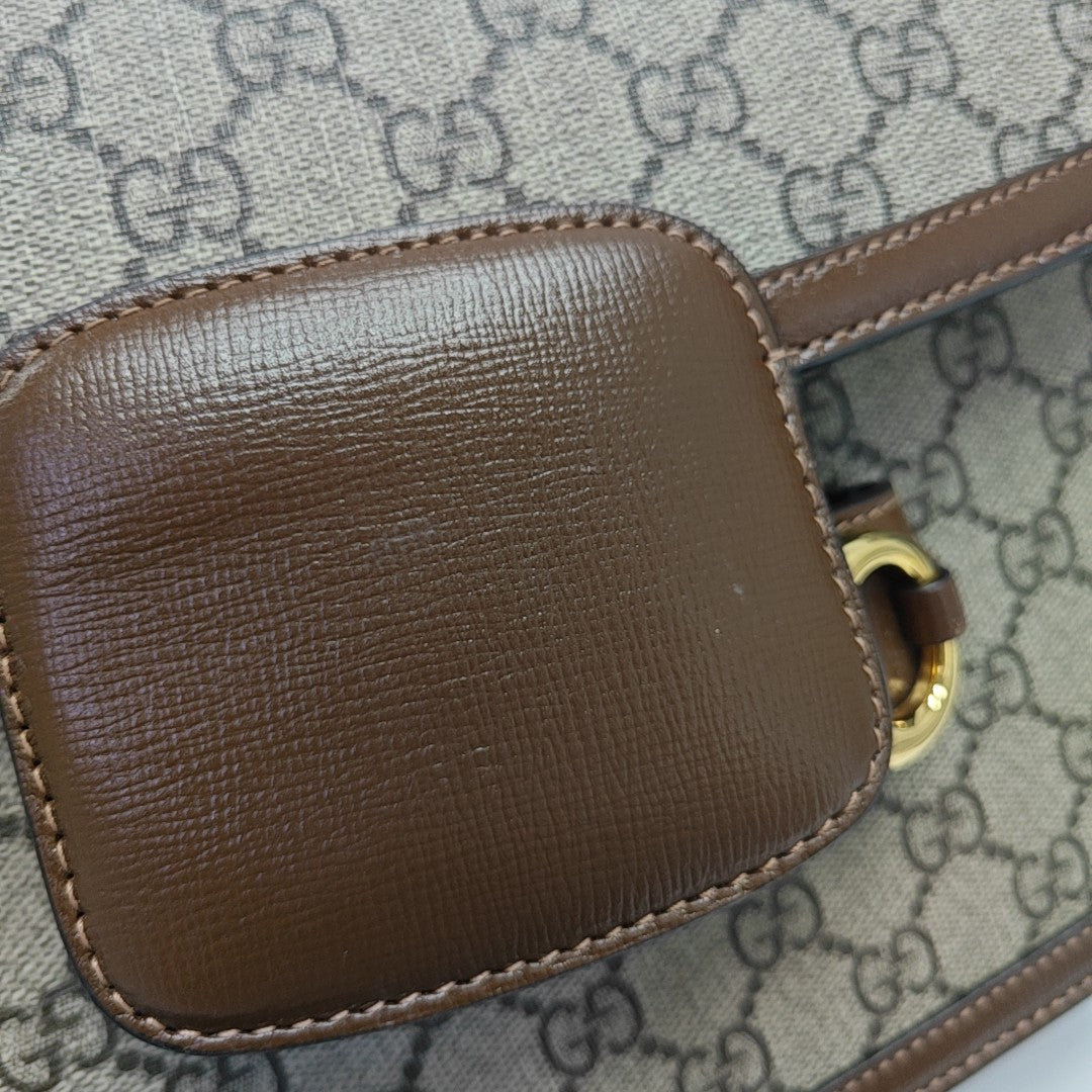 Horsebit 1955 Medium Monogram Coated Canvas Beige
