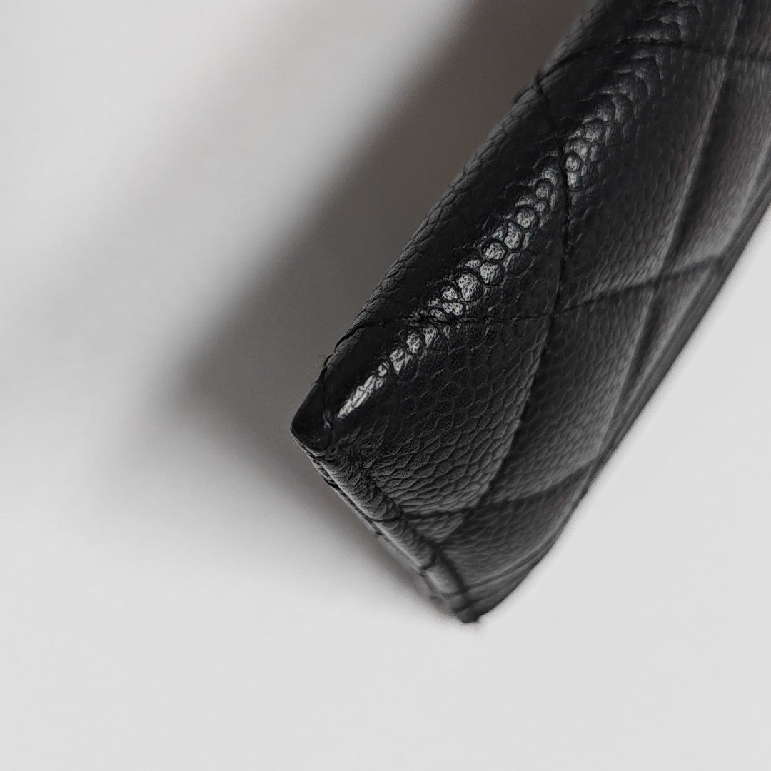 Authenticated pre-owned  CLASSIC FLAP Quilted Grained Calfskin Black Card Holder - Card Holder at Looply