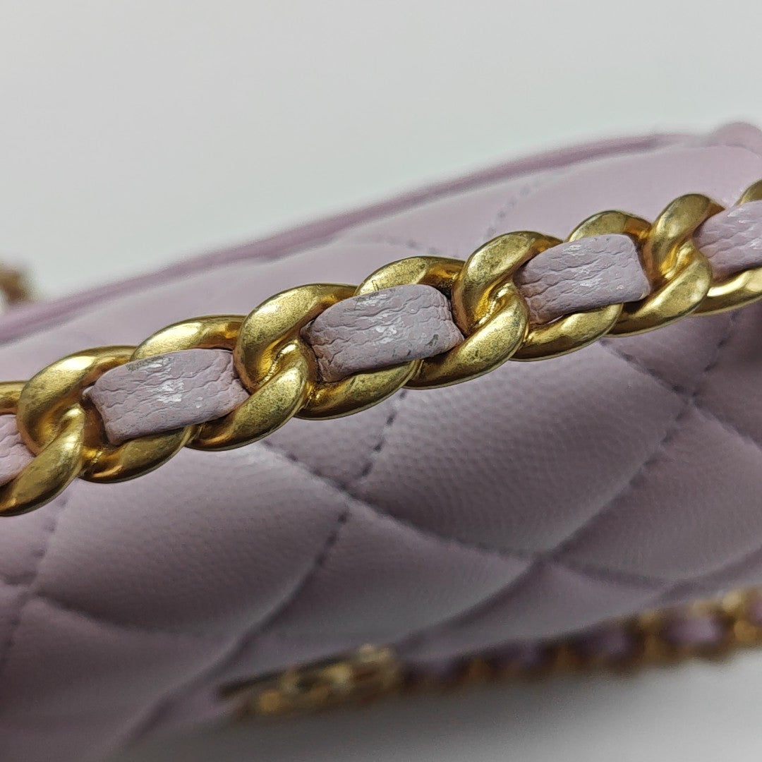 Quilted Grained Calfskin Shoulder Bag Mini Purple