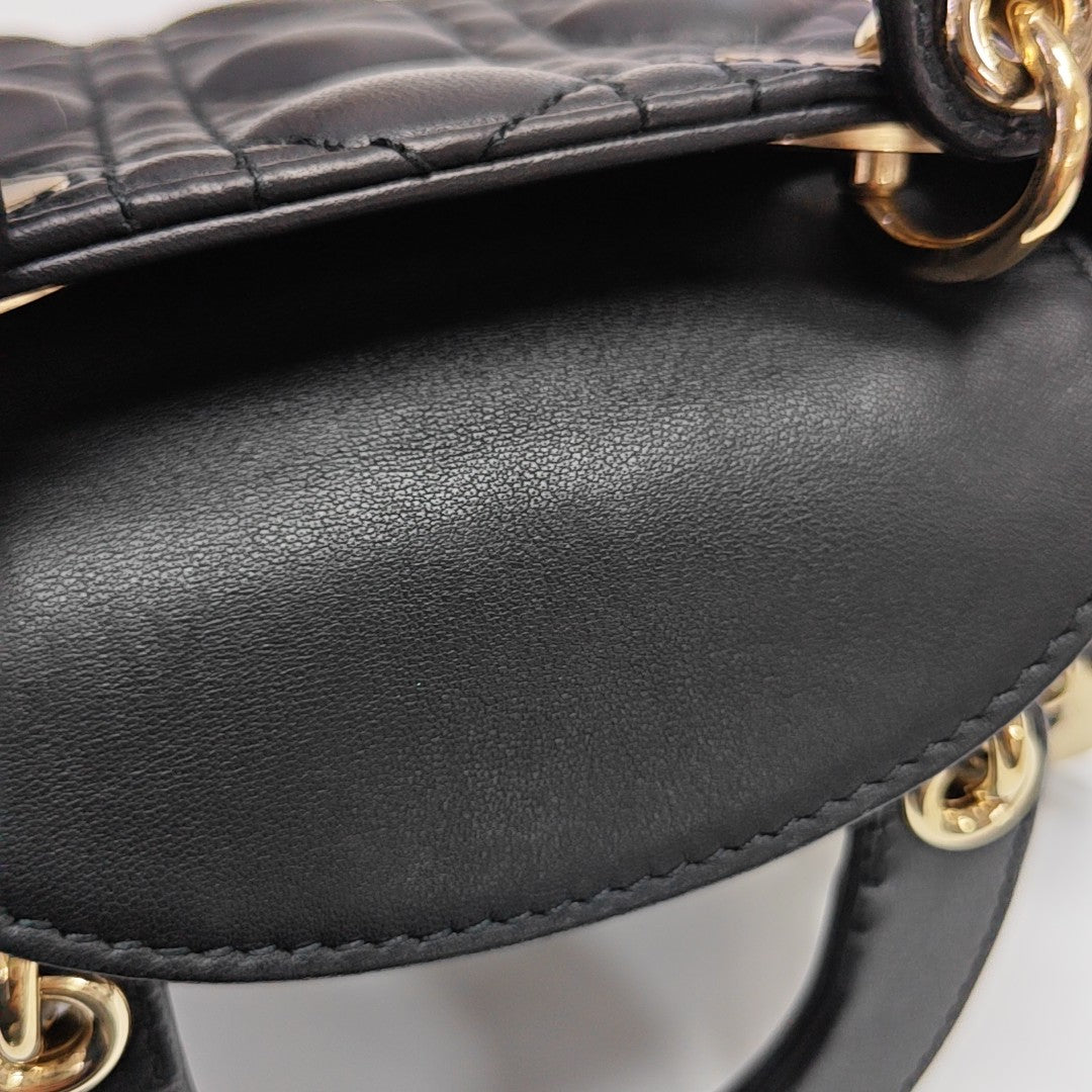 Authenticated pre-owned  Lady Dior Super Mini Quilted Lambskin Black - Tote Bag at Looply