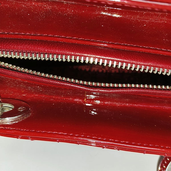 Authenticated pre-owned  Lady Dior Medium Cannage Patent Leather Red - Tote Bag at Looply