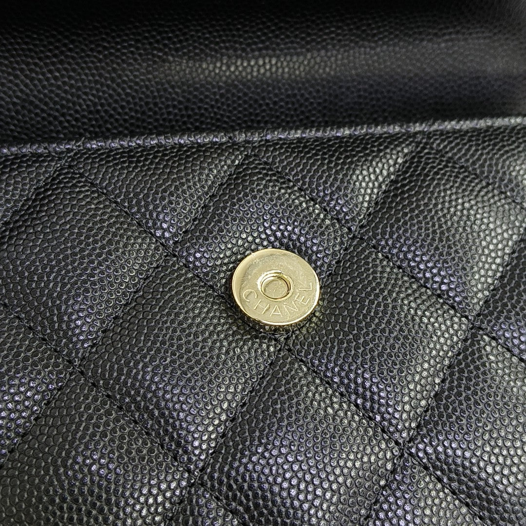 Quilted Grained Calfskin Shoulder Bag Large Black