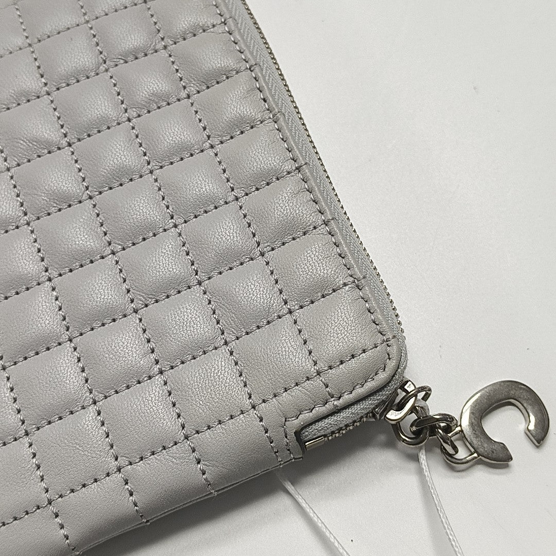 C CHARM Quilted Calfskin Gray Coin Purse