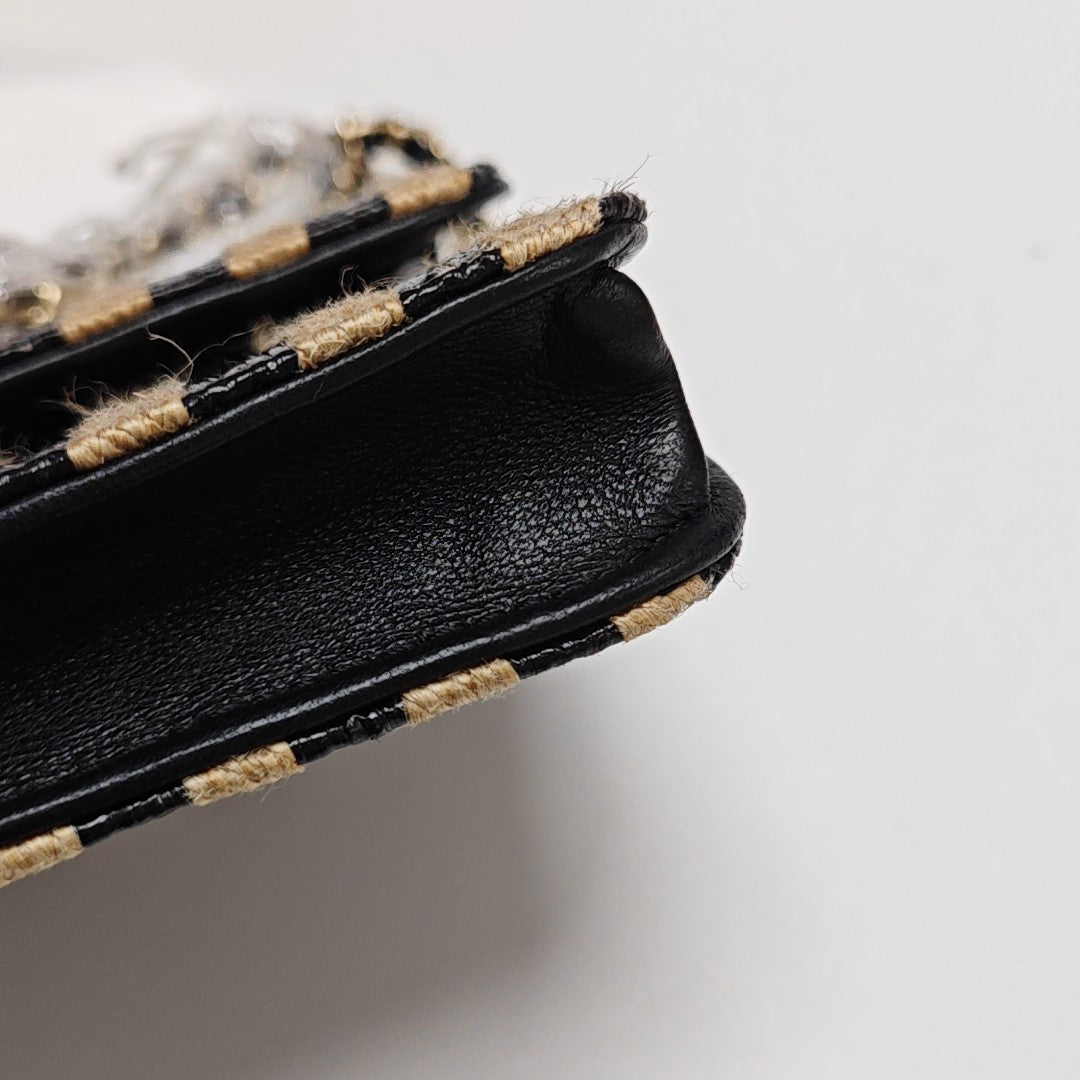 Quilted Straw Shoulder Bag Multicolor