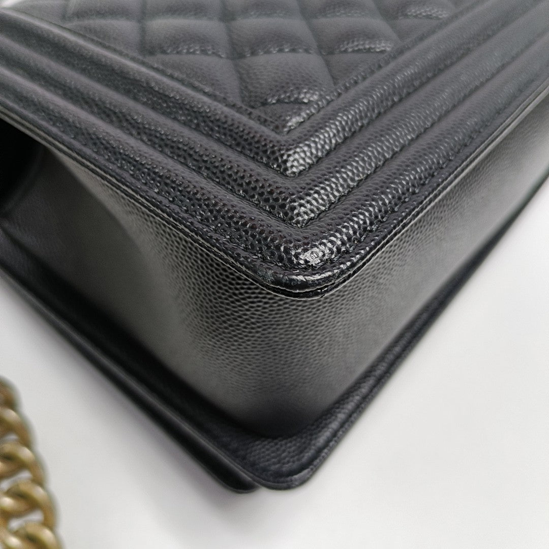 BOY CHANEL Medium Quilted Grained Calfskin Black