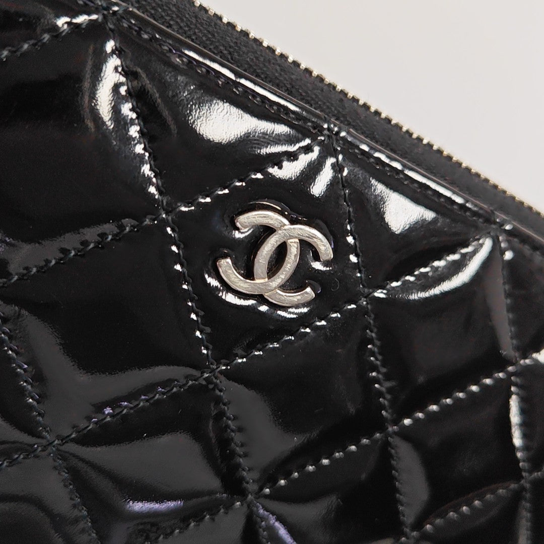 Quilted Patent Calfskin Wallet Black