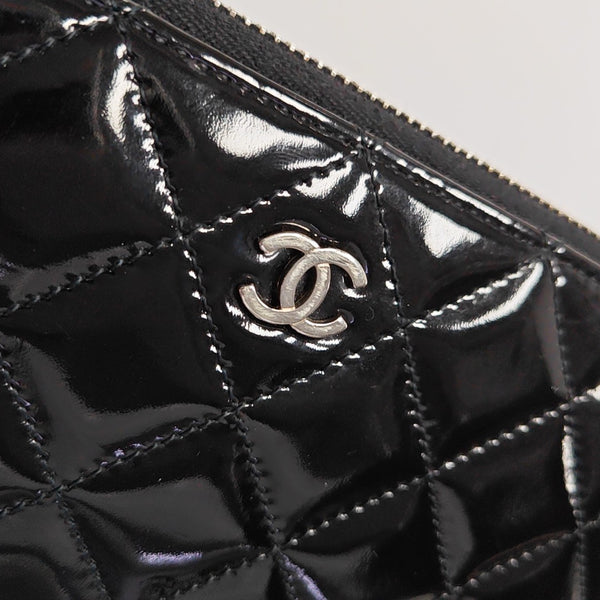 Quilted Patent Calfskin Wallet Black