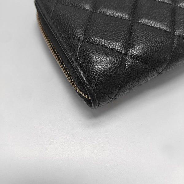 Quilted Grained Calfskin Wallet Black