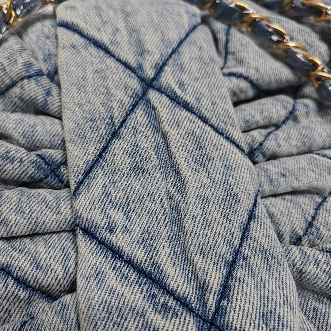 Quilted Denim Shoulder Bag Blue