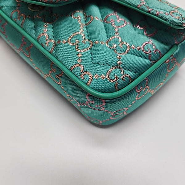 GG Marmont Super Mini Quilted Fabric Green