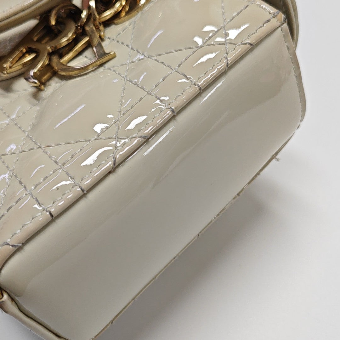 Lady D-Joy Small Cannage Patent Leather White