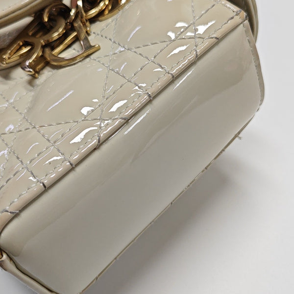 Lady D-Joy Small Cannage Patent Leather White