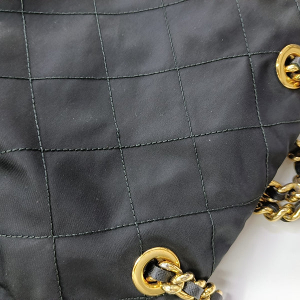 Chain Tote Quilted Nylon Black