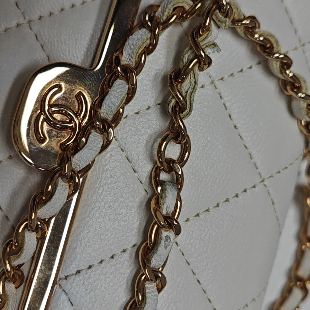 Quilted Lambskin Shoulder Bag White