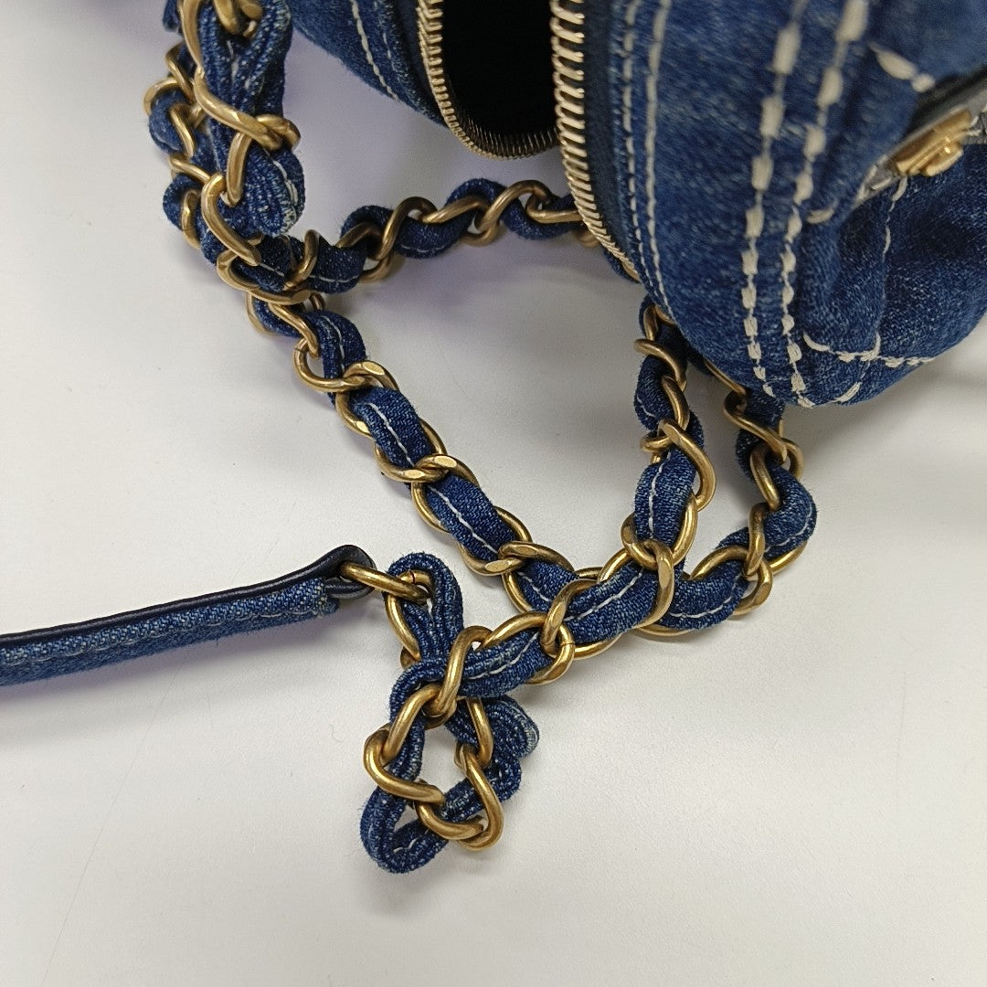 VINTAGE COSMETIC BAGS Quilted Denim Blue