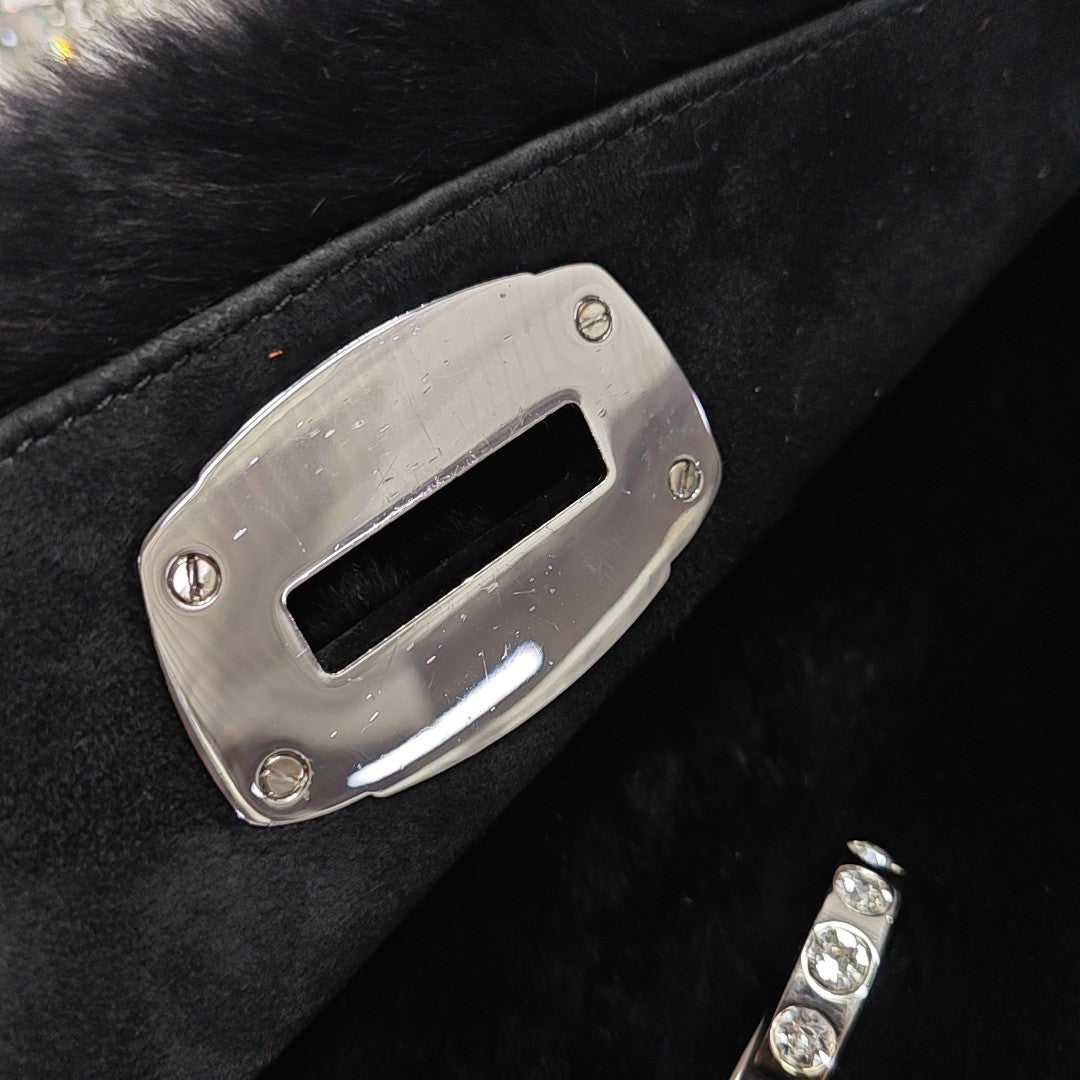 Rabbit Fur Shoulder Bag Black
