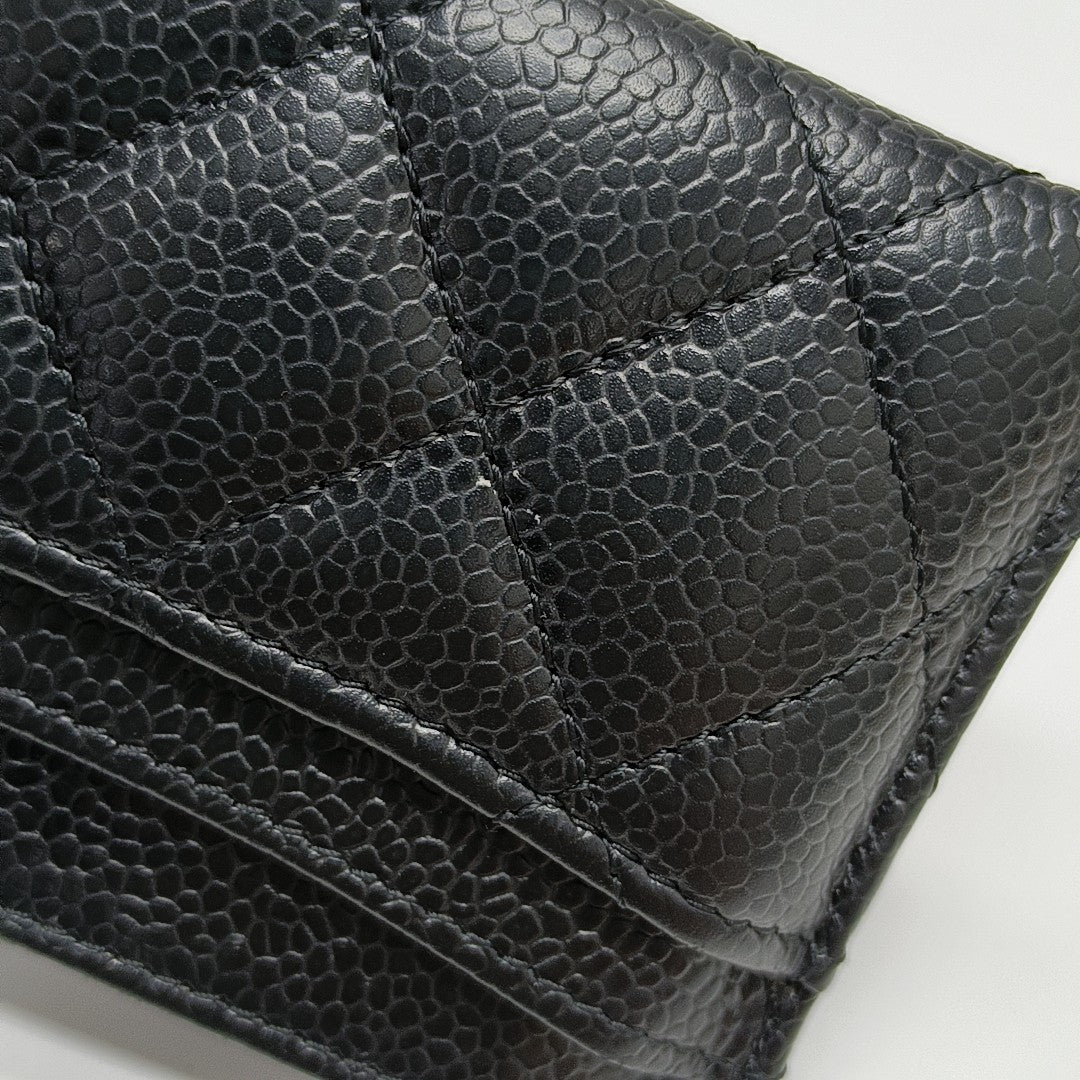 Quilted Grained Calfskin Card Holder Black
