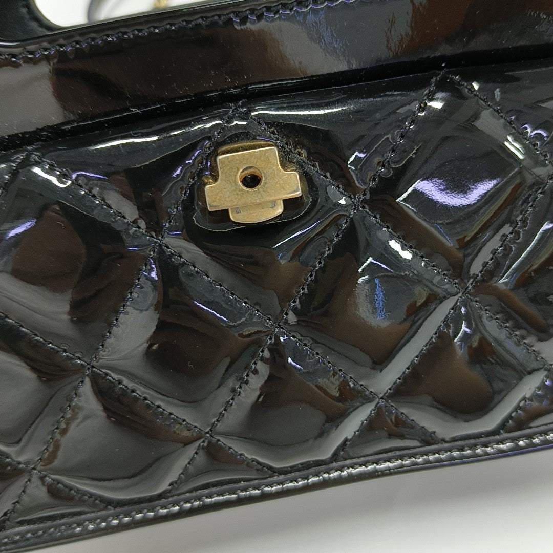 Quilted Patent Leather Mini Black