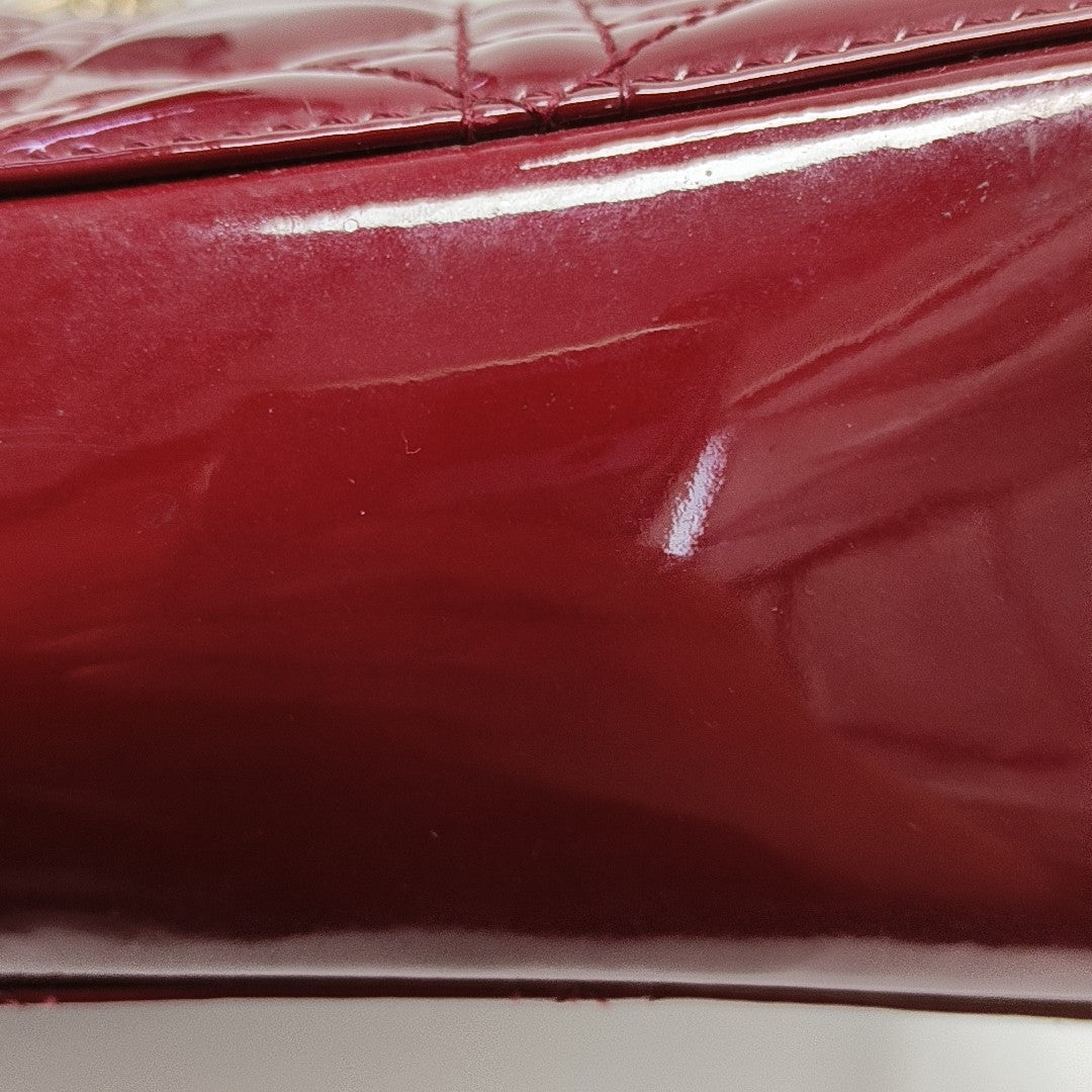 Lady Dior Mini Cannage Patent Calfskin Red