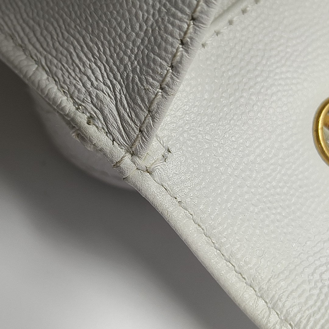 Quilted Grained Calfskin Top Handle Bag White