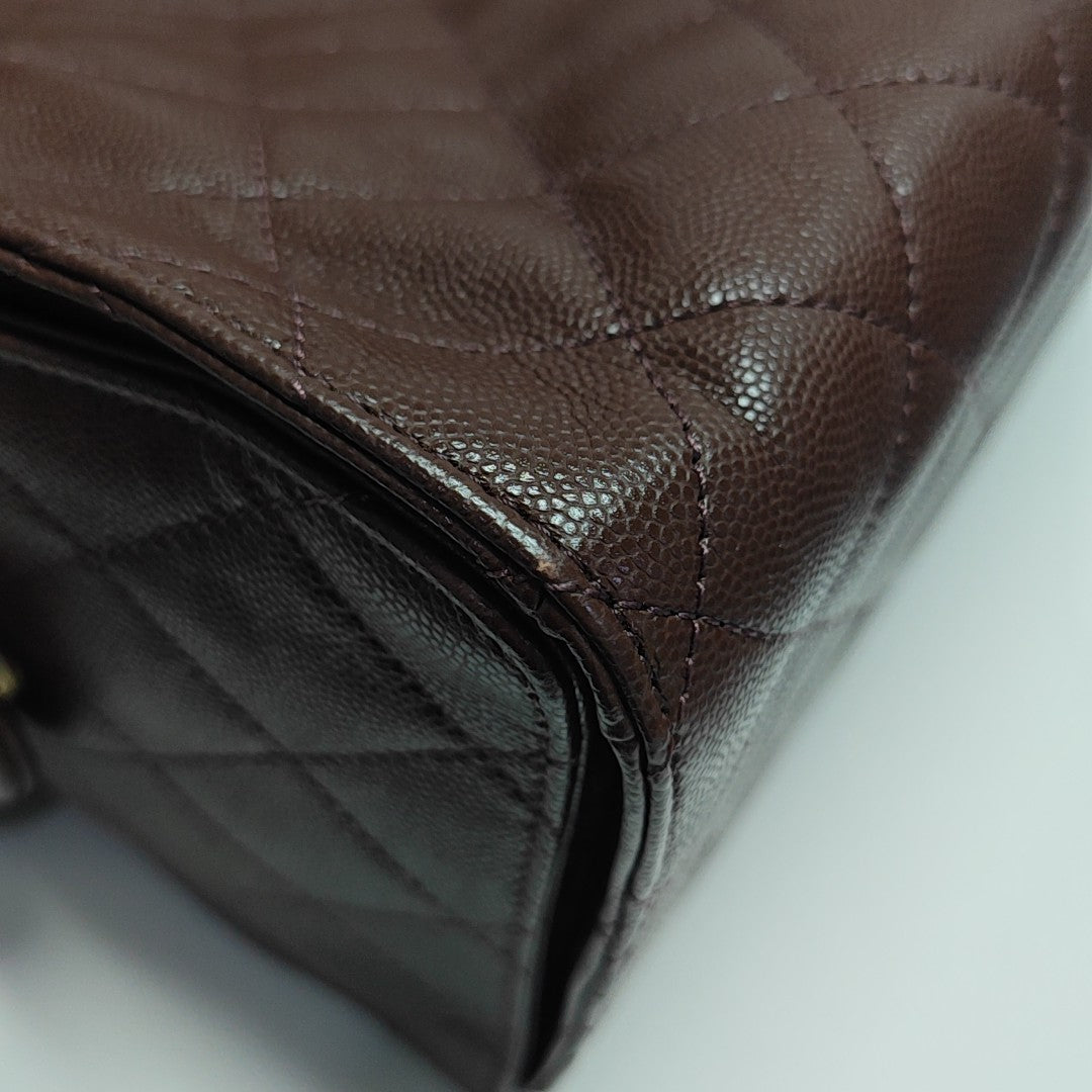 CHANEL 25 Medium Quilted Grained Calfskin Brown