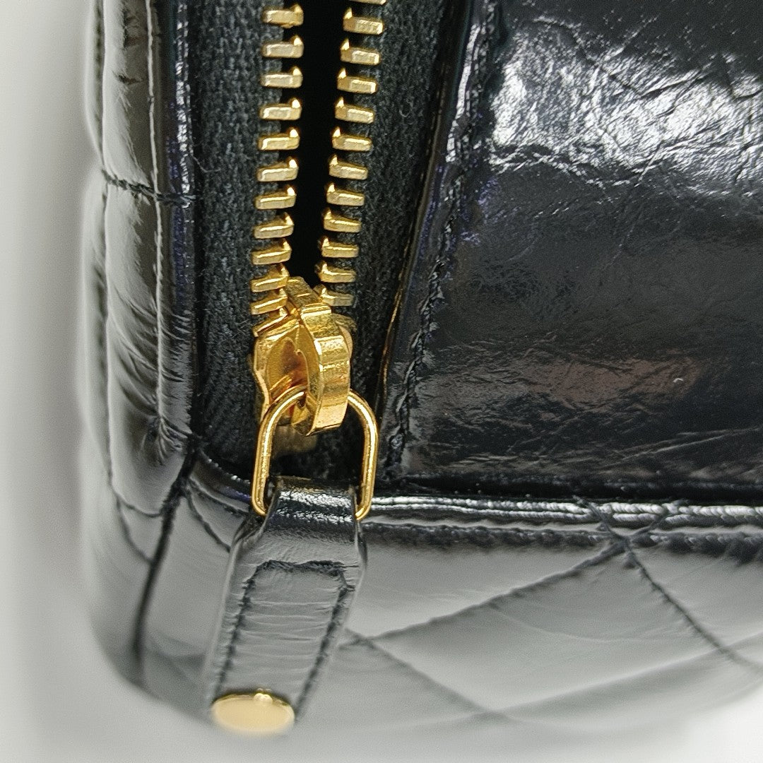Quilted Patent Leather Shoulder Bag Black