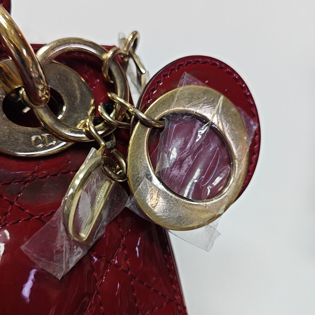 Lady Dior Mini Cannage Patent Calfskin Red