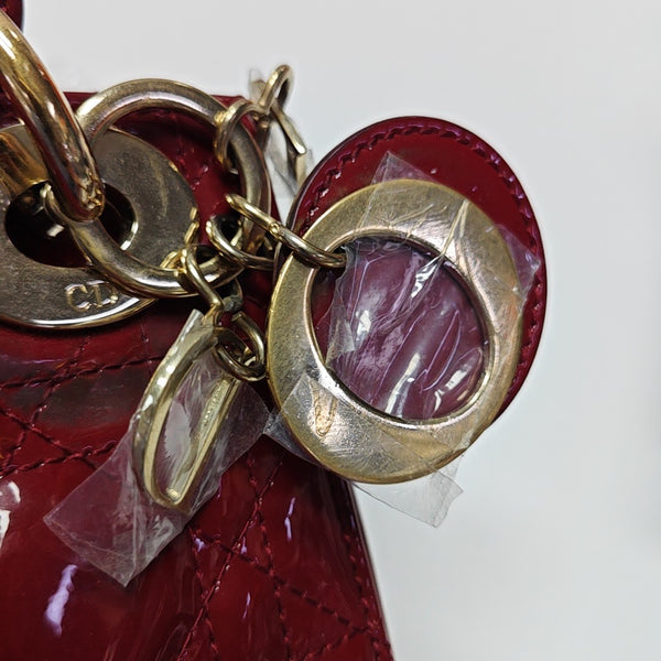 Lady Dior Mini Cannage Patent Calfskin Red