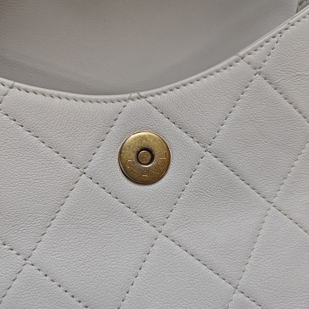 Quilted Calfskin Shoulder Bag Small White