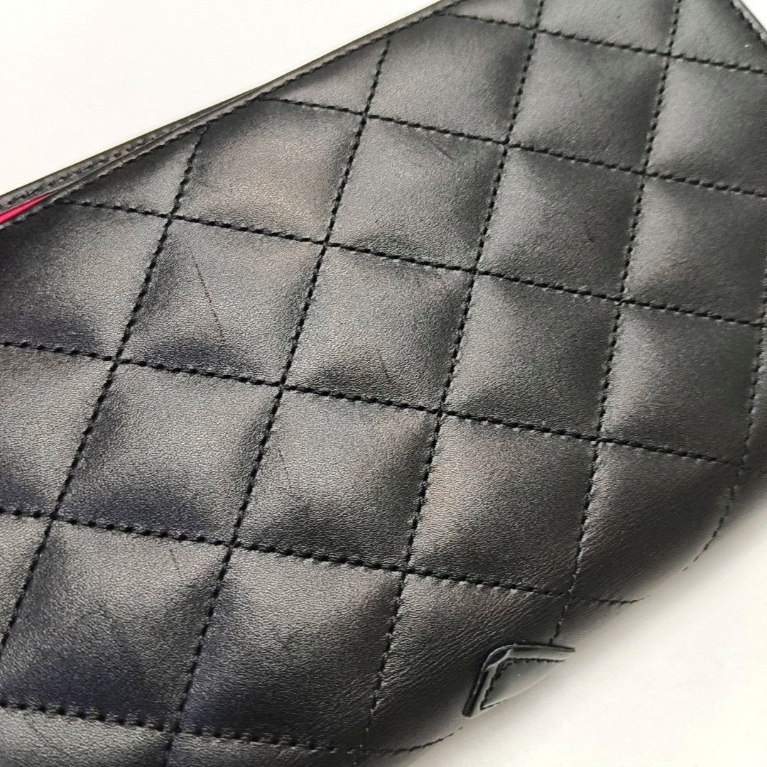Authenticated pre-owned  CAMBON Quilted Calfskin Black Wallet - Wallet at Looply