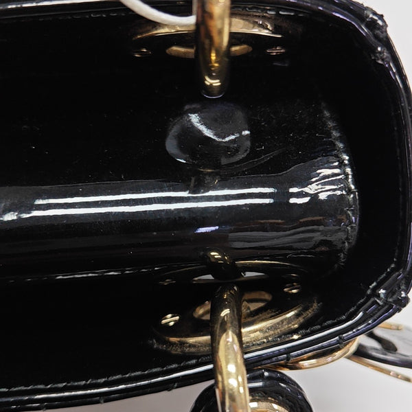 Lady Dior Mini Cannage Patent Leather Black