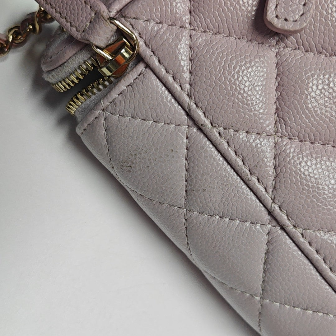 VANITY CASE Mini Quilted Grained Calfskin Pink