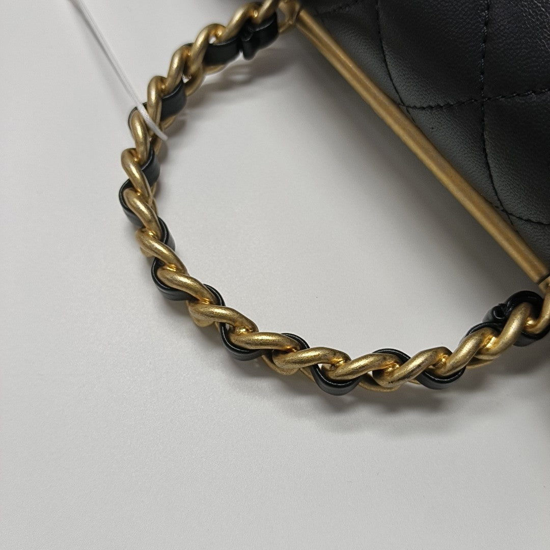 TWO TONE CHAIN HANDLE Small Quilted Lambskin Black