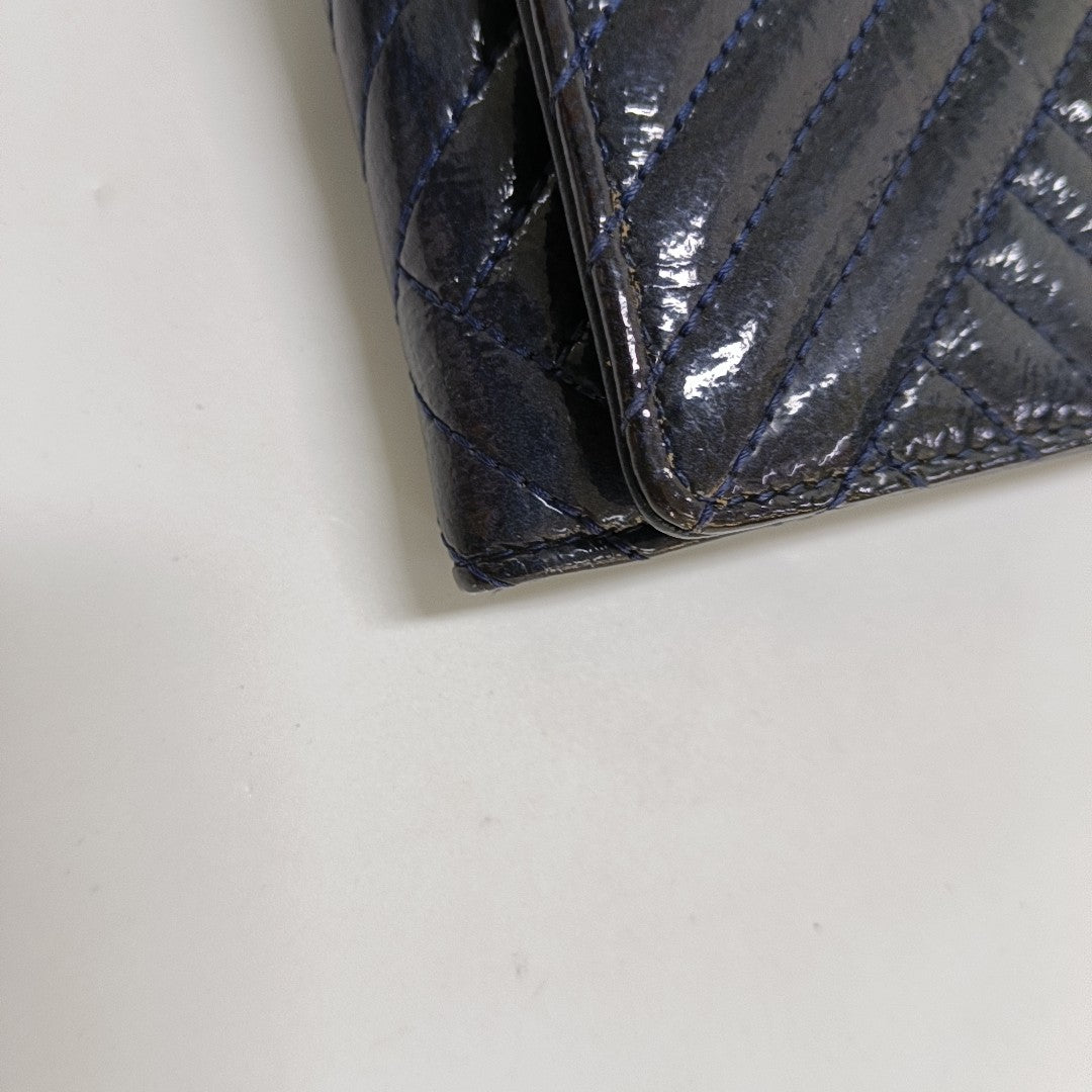 Chevron Patent Leather Wallet Blue