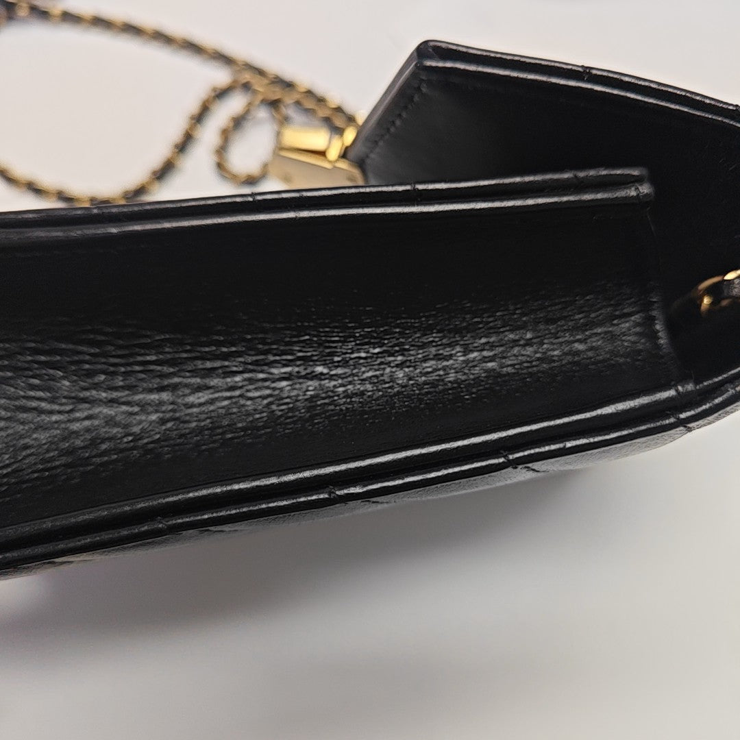 Chevron Calfskin Shoulder Bag Black