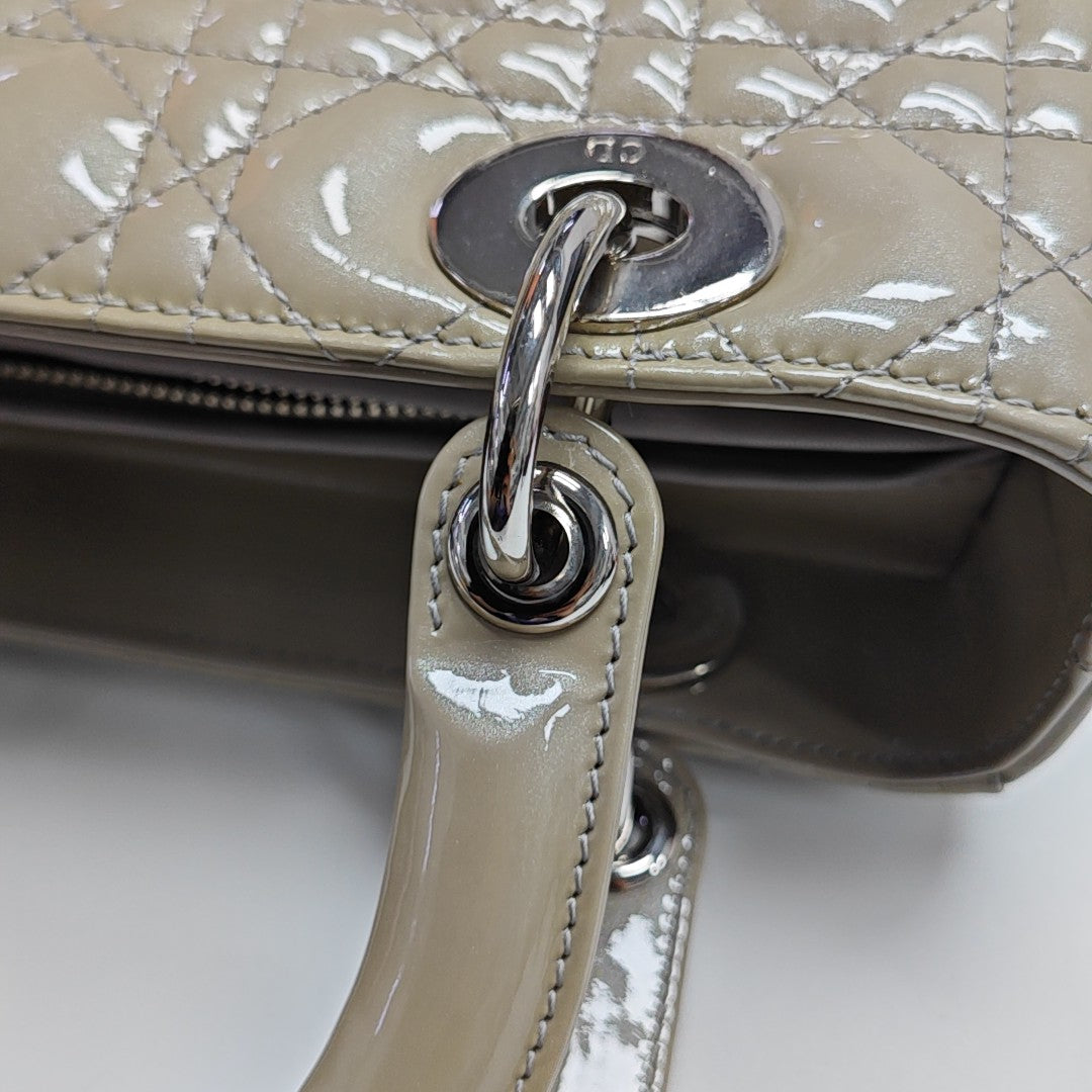Lady Dior Medium Quilted Patent Leather Gray