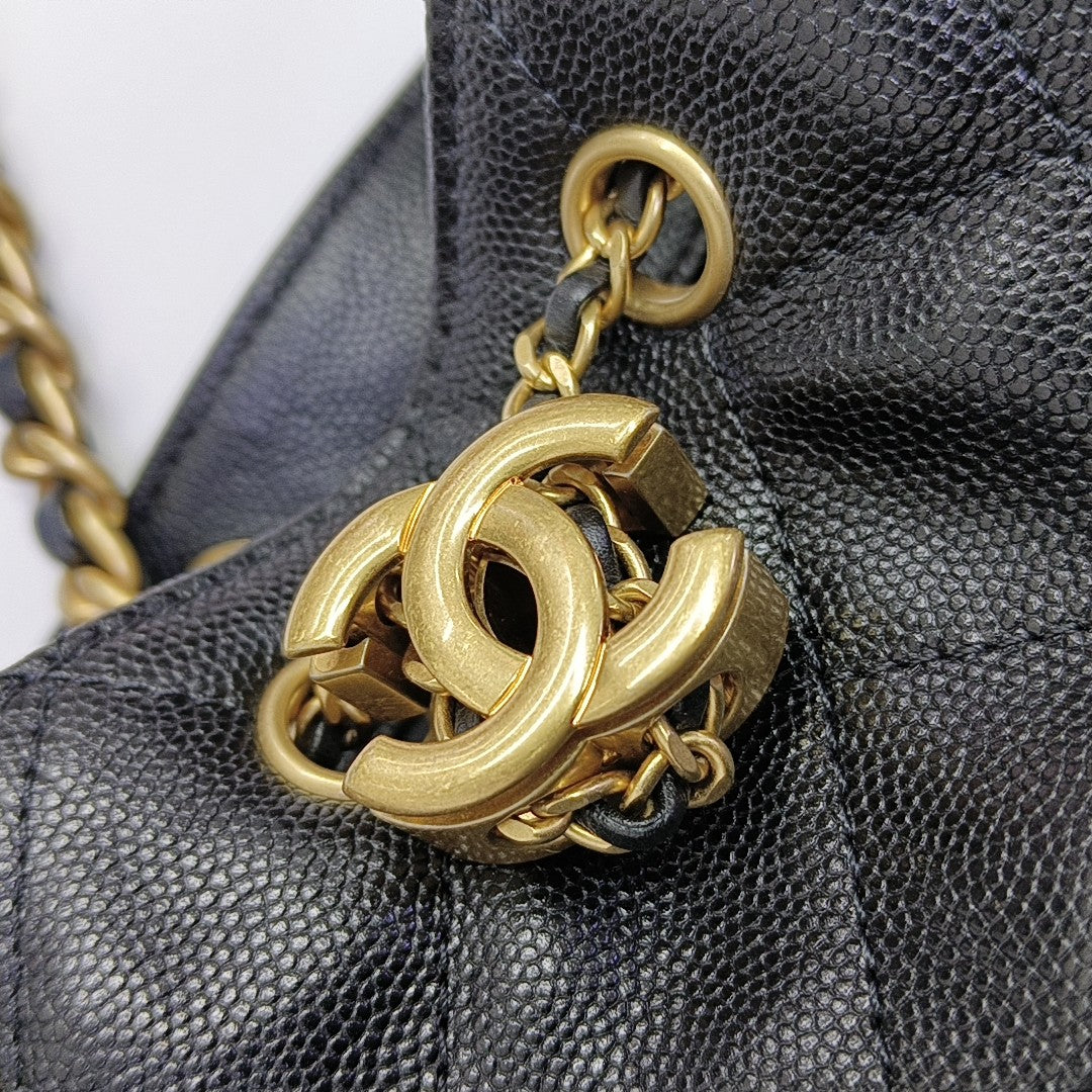 CHANEL 25 Mini Quilted Grained Calfskin Black