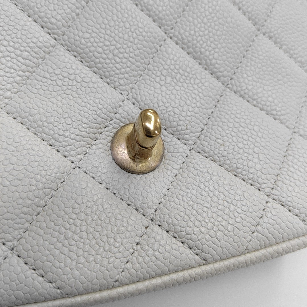 Quilted Grained Calfskin Shoulder Bag Mini White