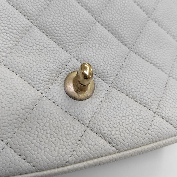 Quilted Grained Calfskin Shoulder Bag Mini White