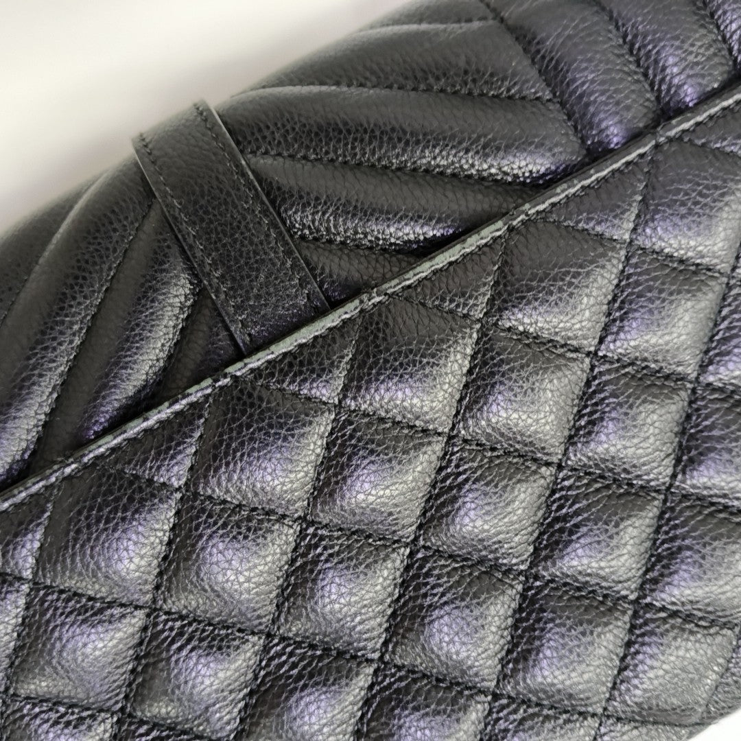 Chevron Lambskin Shoulder Bag Black