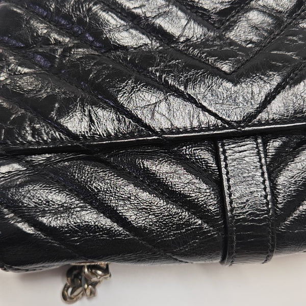 Chevron Calfskin Shoulder Bag Black