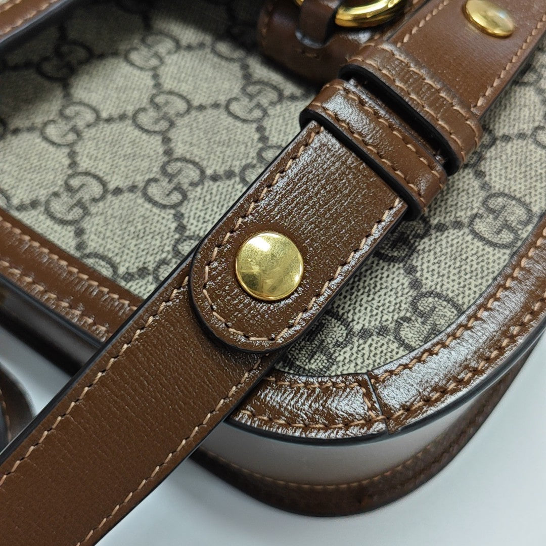 Horsebit 1955 Medium Monogram Coated Canvas Beige