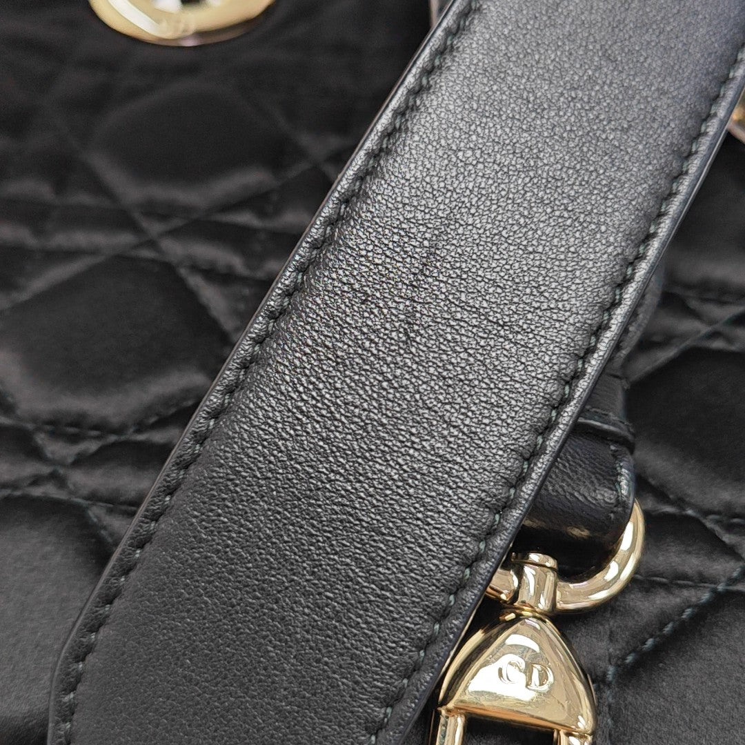 Lady Dior Small Cannage Silk Satin Black