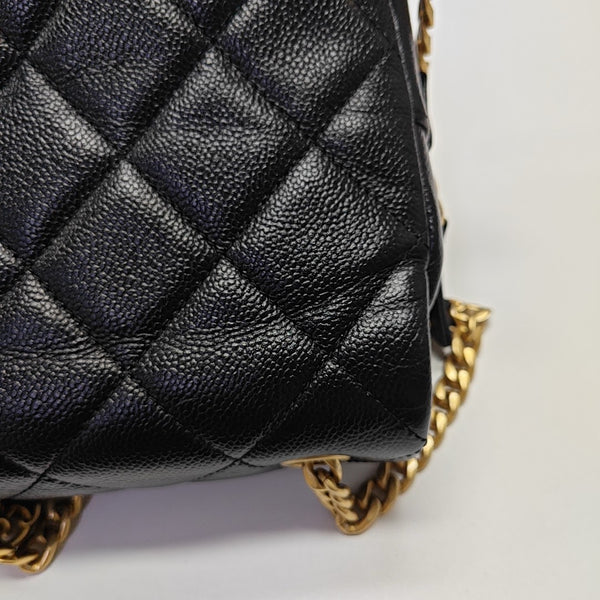 Quilted Grained Calfskin Backpack Black